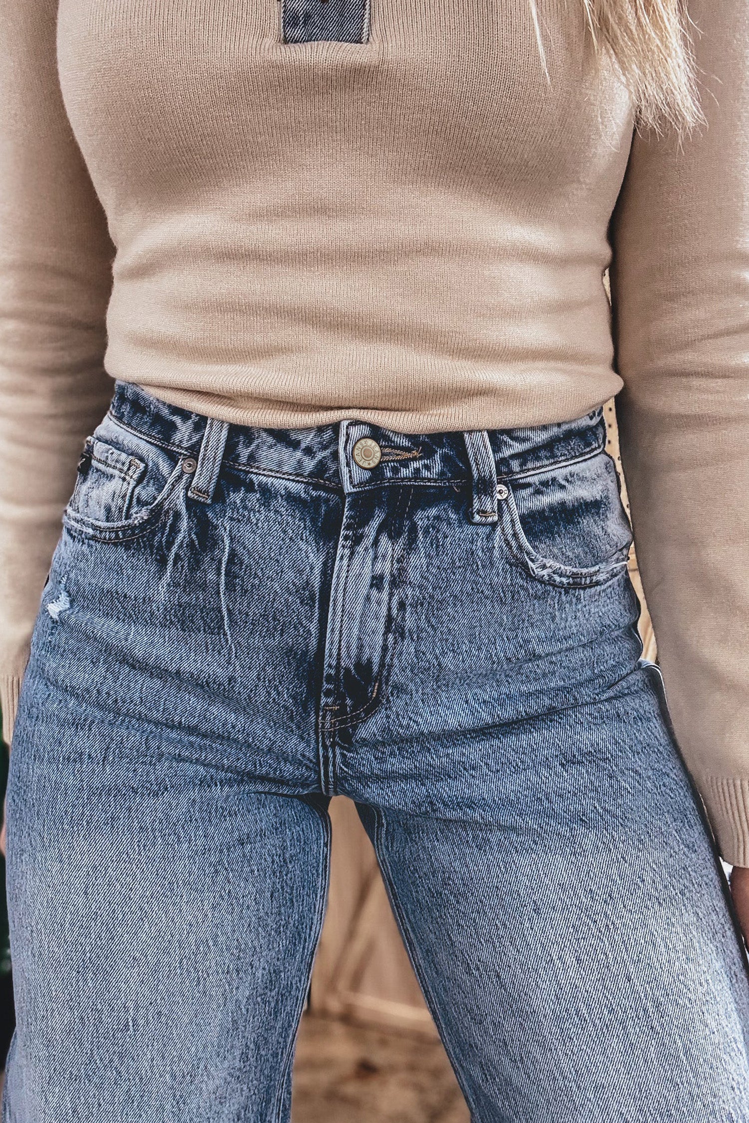 Blue Cuffed Straight Leg Jeans