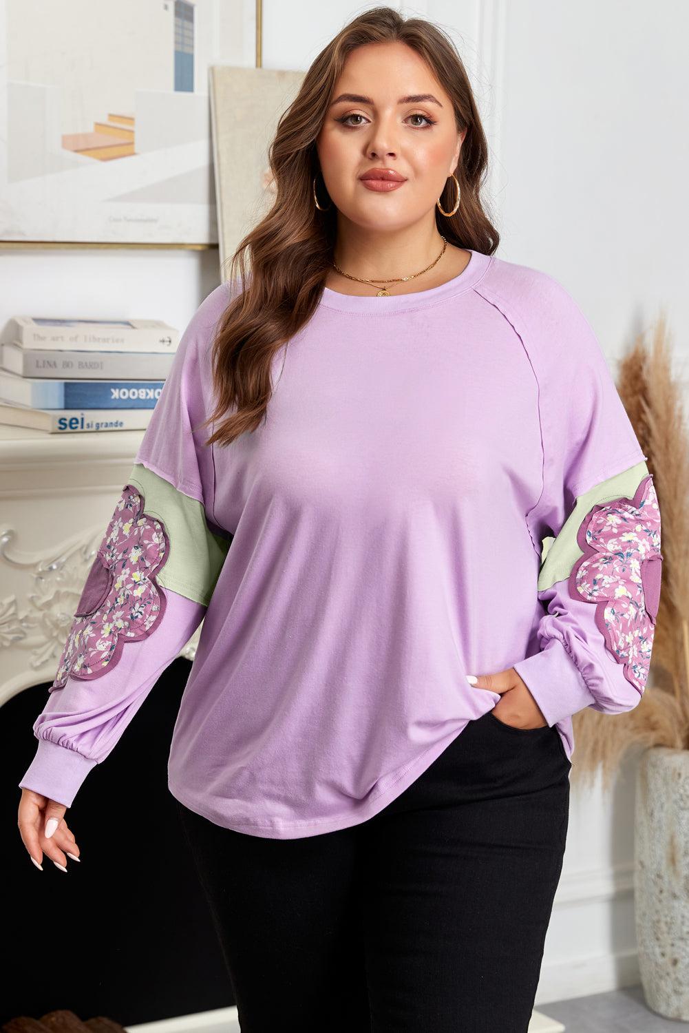 Flower Colorblock Plus Size Top