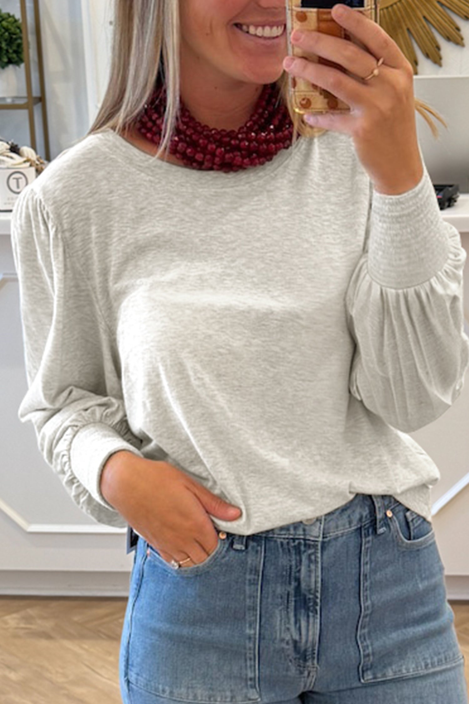 Oatmeal Puff Sleeve Top