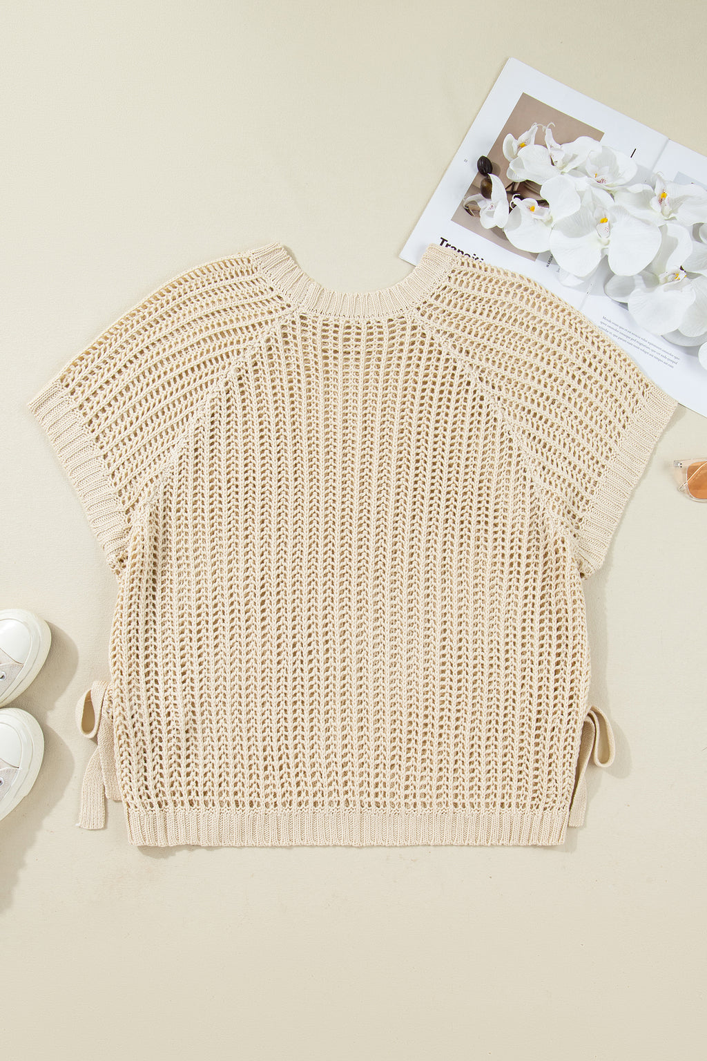 Apricot Plus Size Bow Tie Sweater