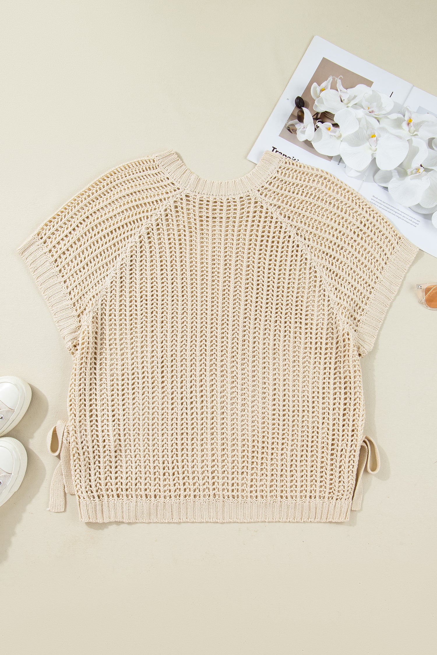 Apricot Plus Size Bow Tie Sweater