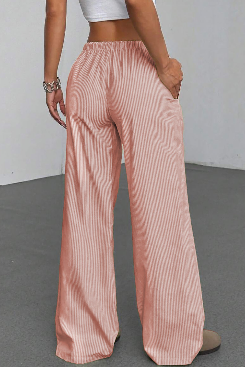 Pink Stripe Plus Size Drawstring Pants