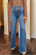 Sail Blue Raw Hem Flare Jeans
