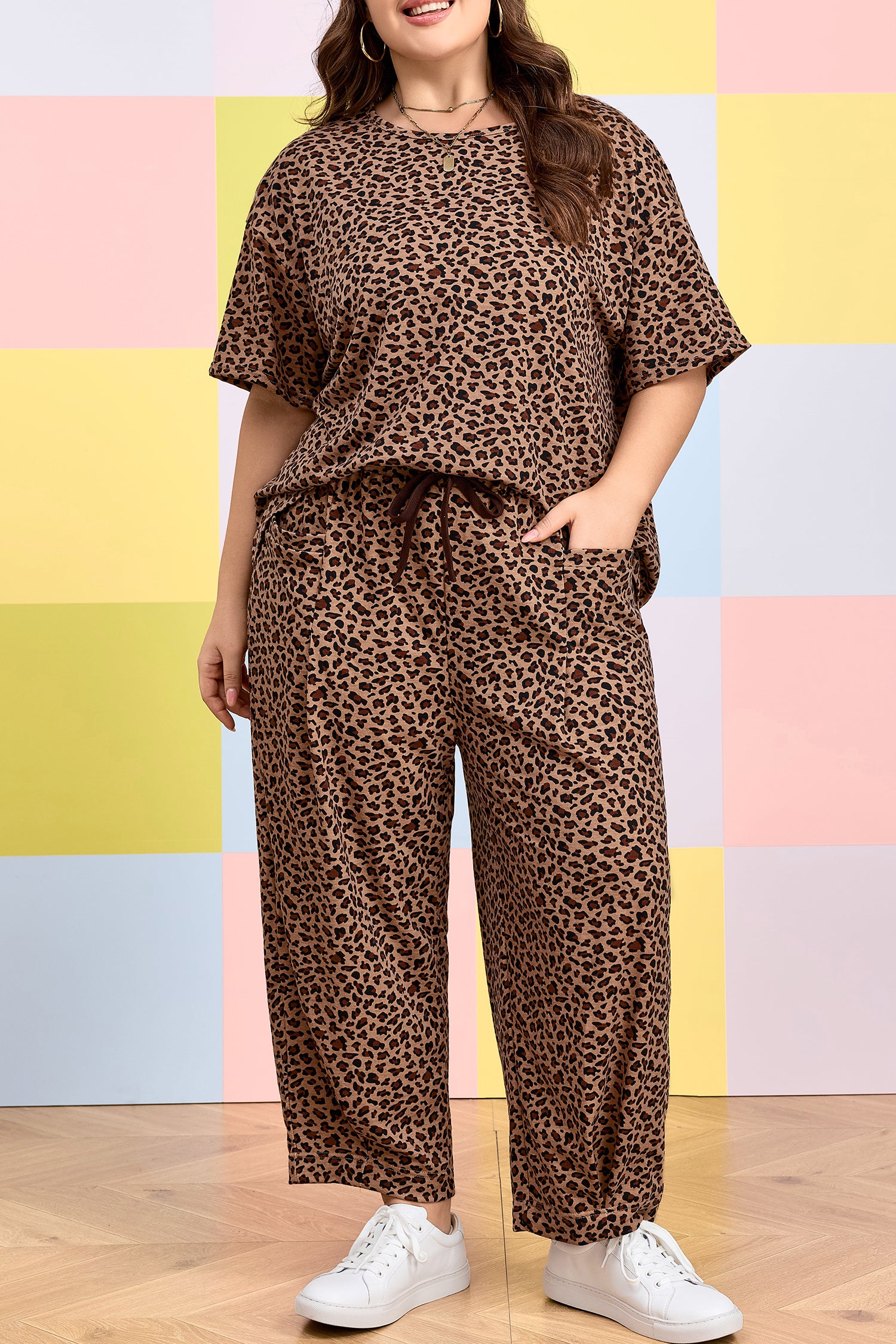 Brown Leopard Plus Size Set