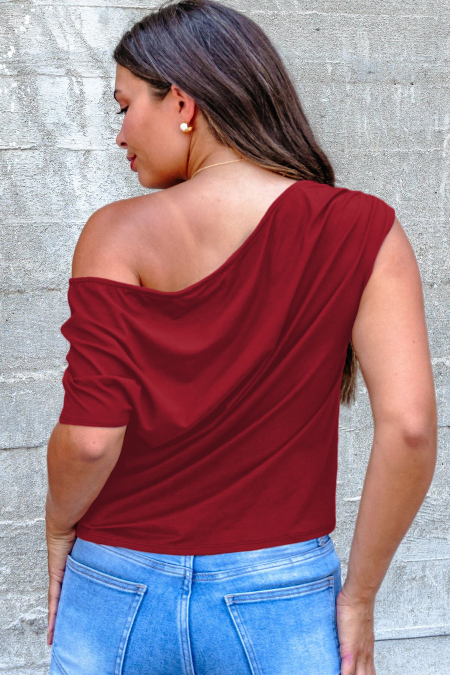 Burgundy Plus Size Asymmetric Blouse