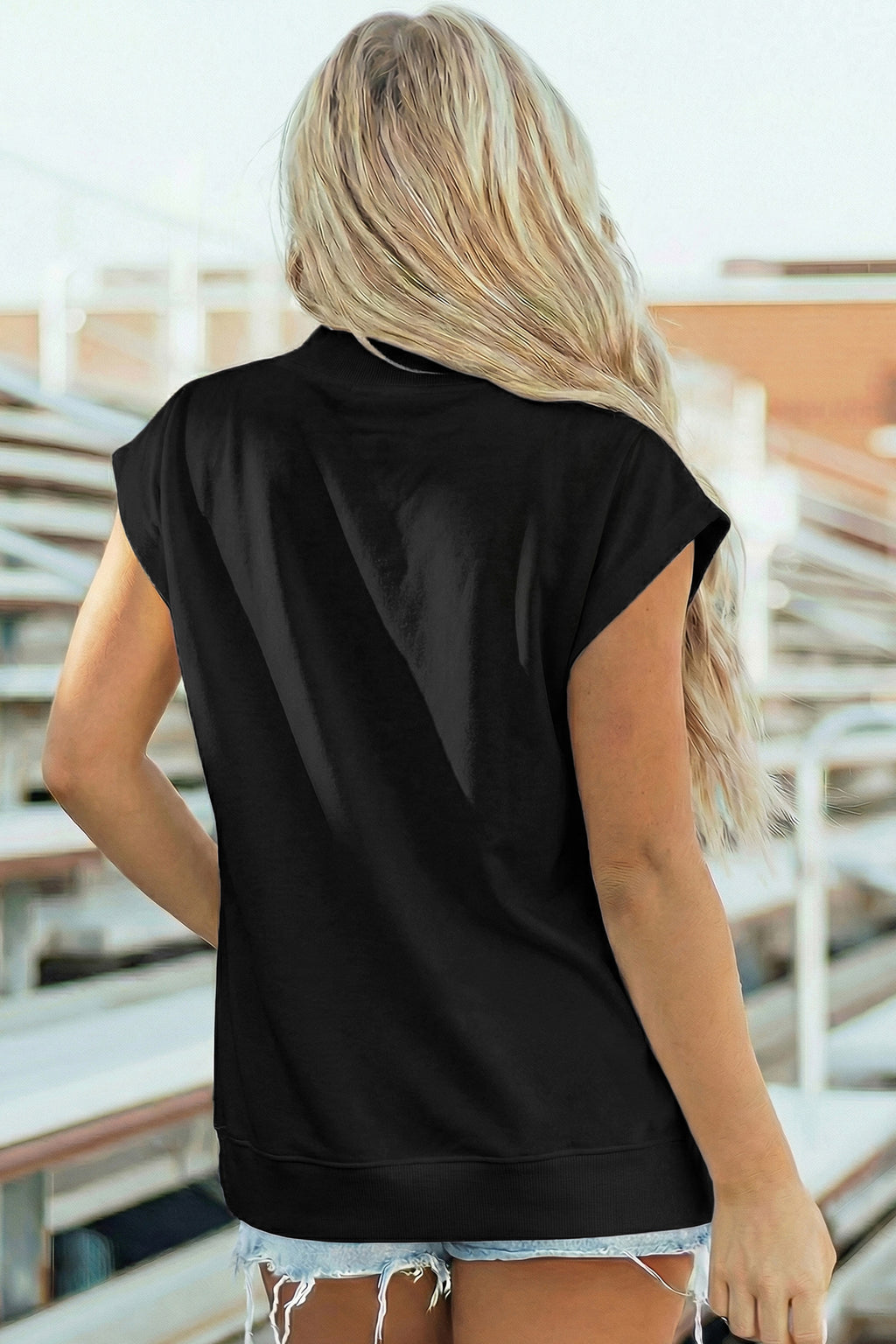 Black High Neck Cap Sleeve Top