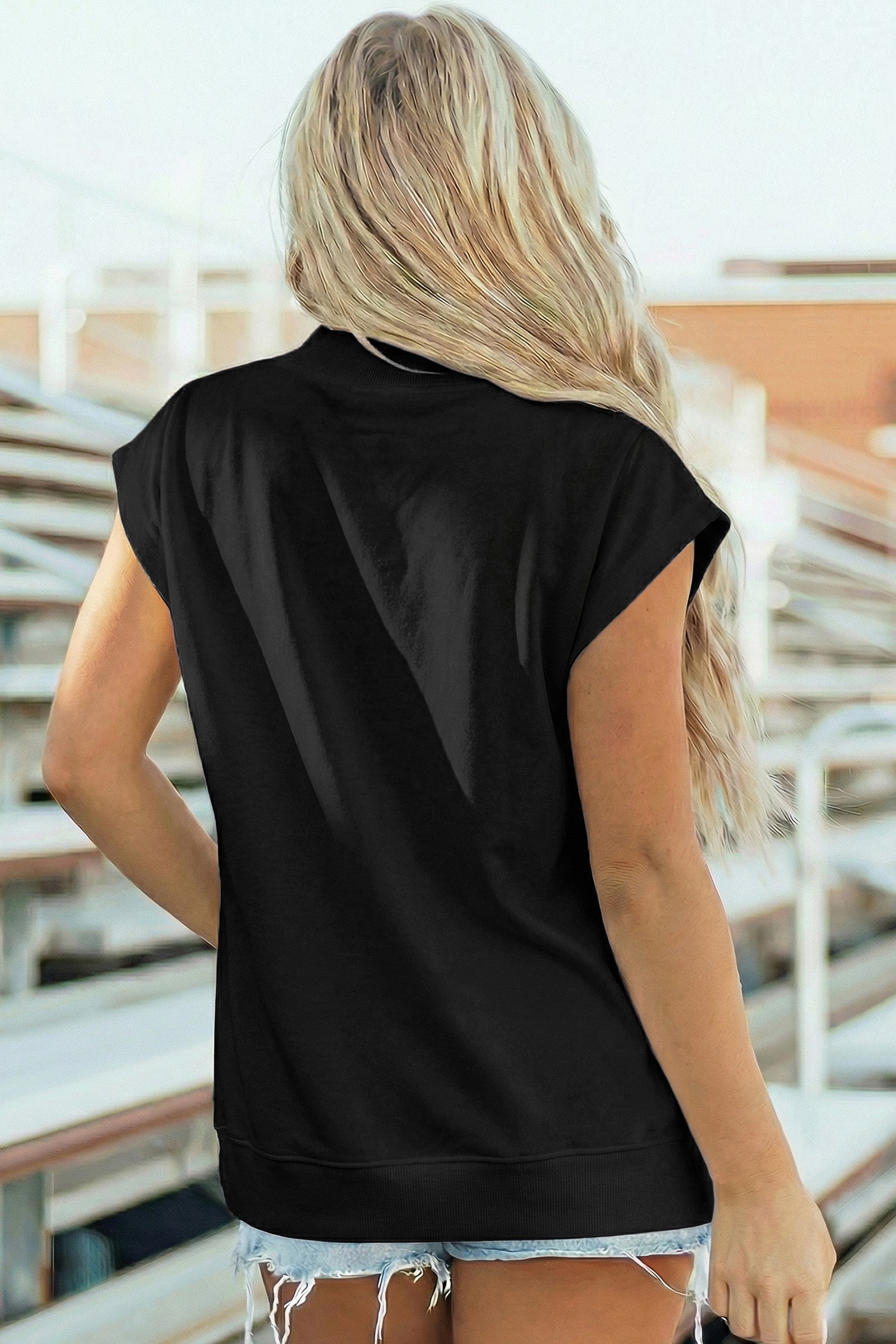 Black High Neck Cap Sleeve Top