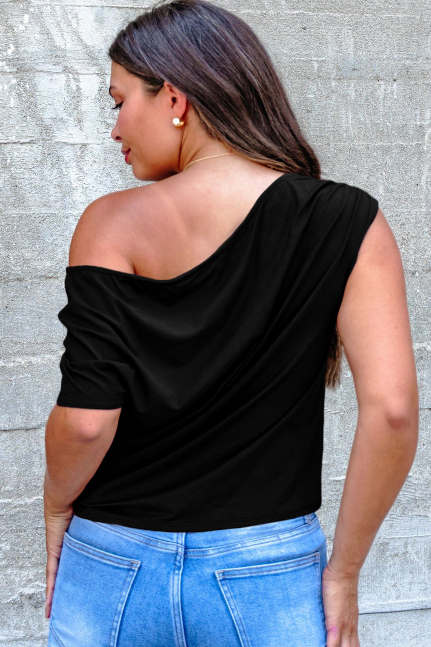 Black Plus Size Asymmetric Blouse