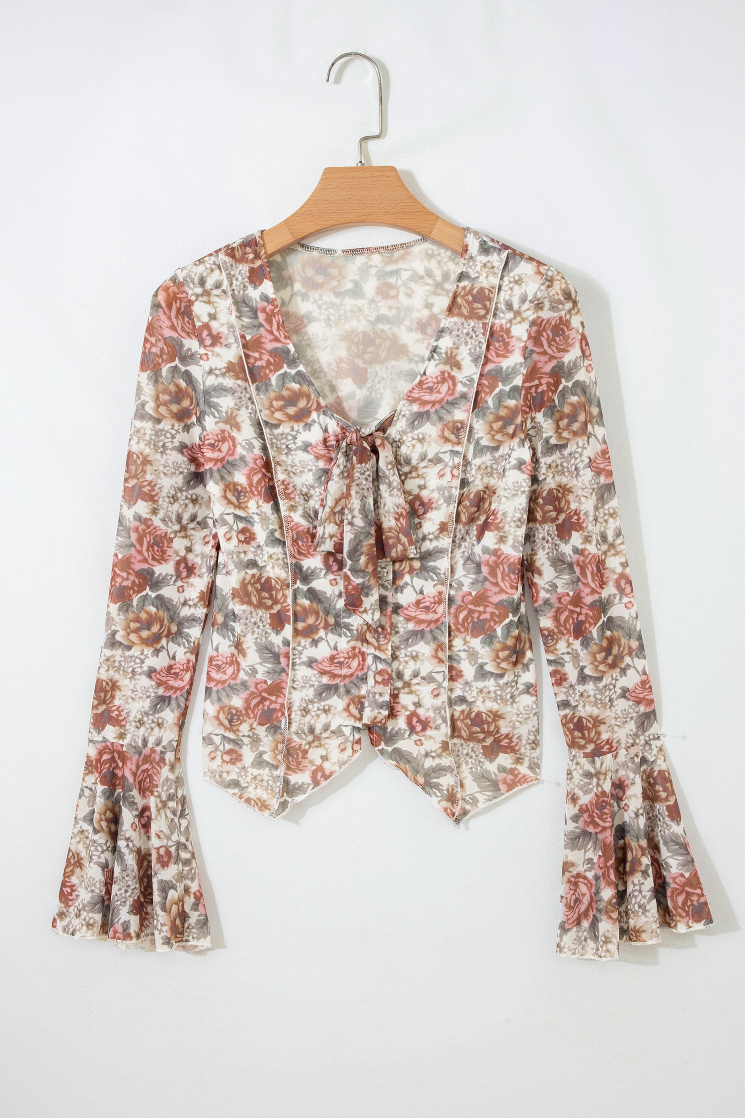 Red Floral Bell Sleeve Blouse