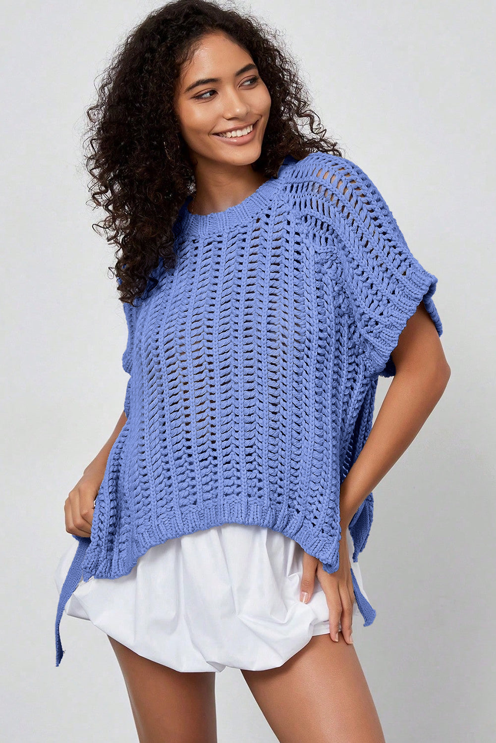 Blue Plus Size Bow Tie Sweater