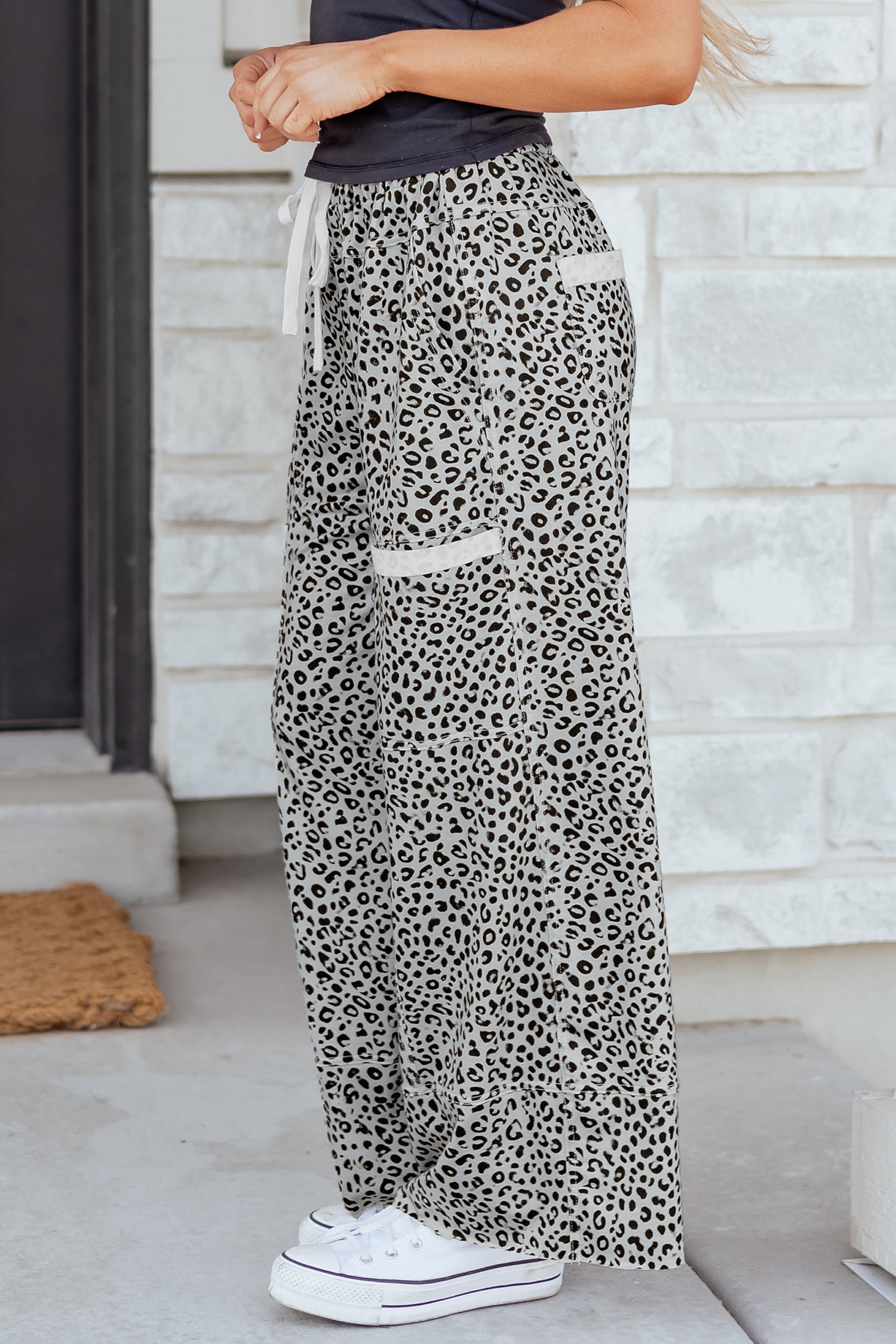 Gray Animal Print Wide Leg Pants