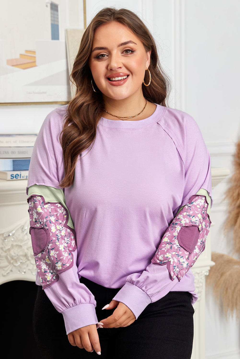 Flower Colorblock Plus Size Top
