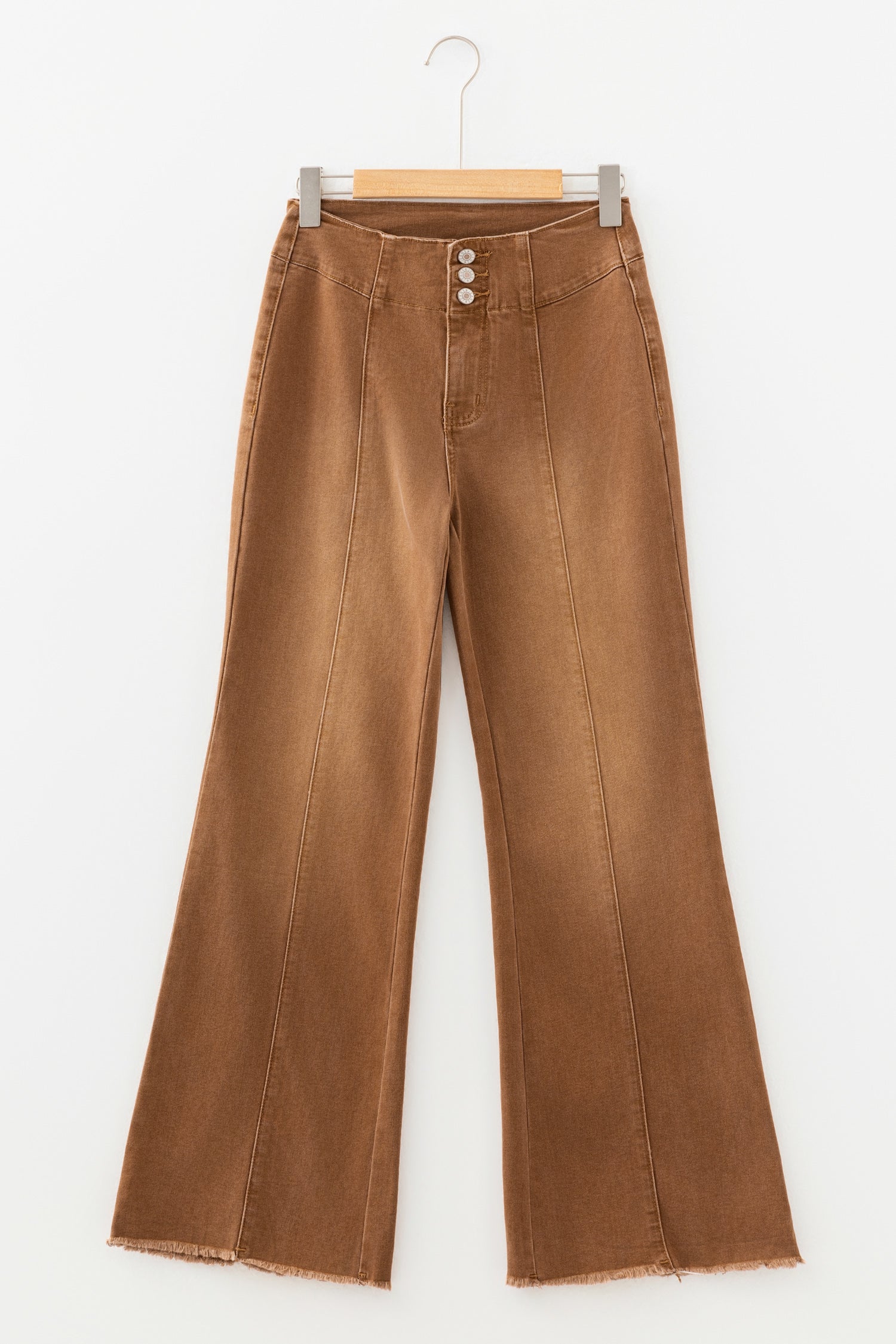 Tan Raw Hem Flare Jeans