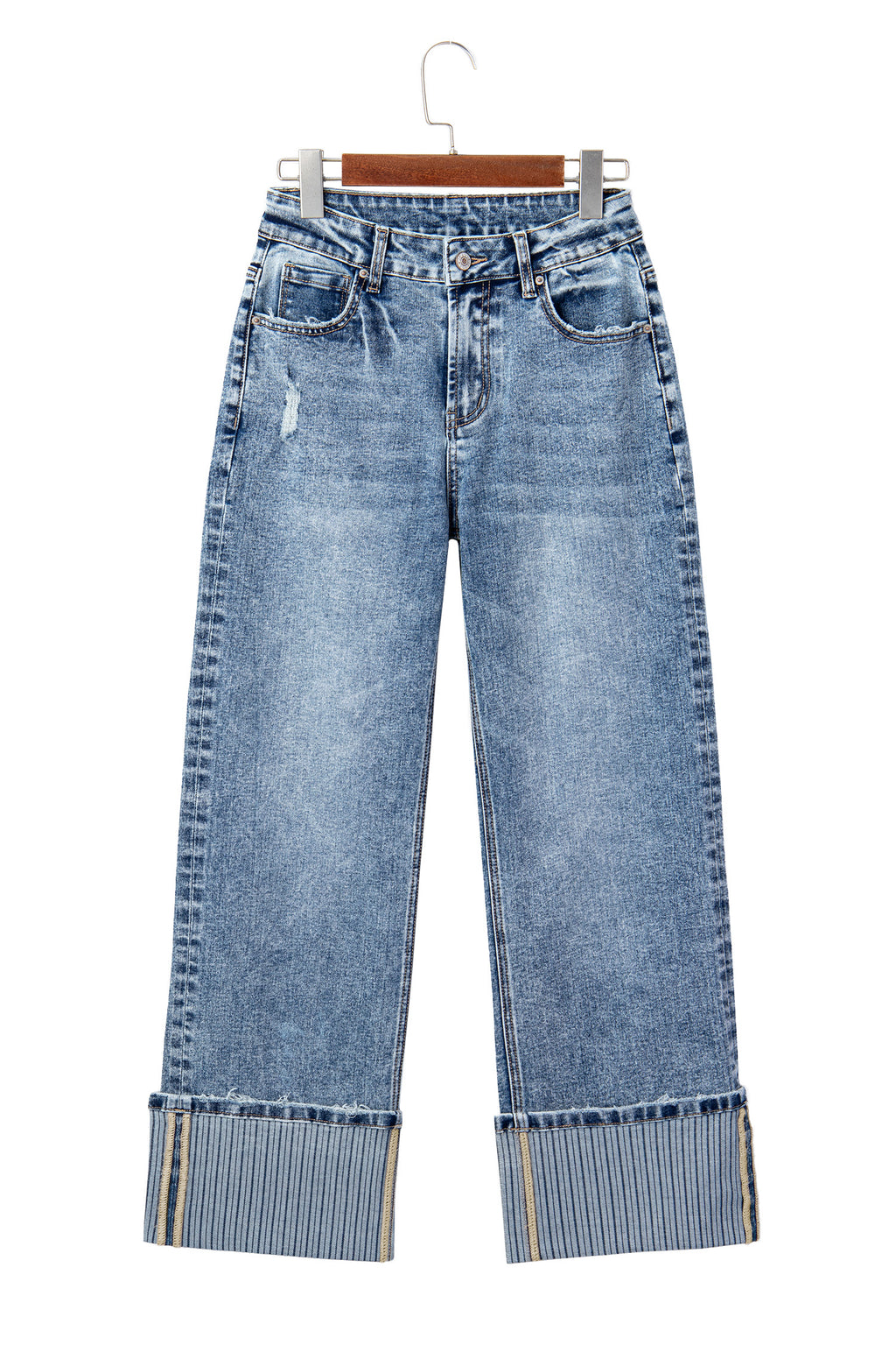 Blue Cuffed Straight Leg Jeans