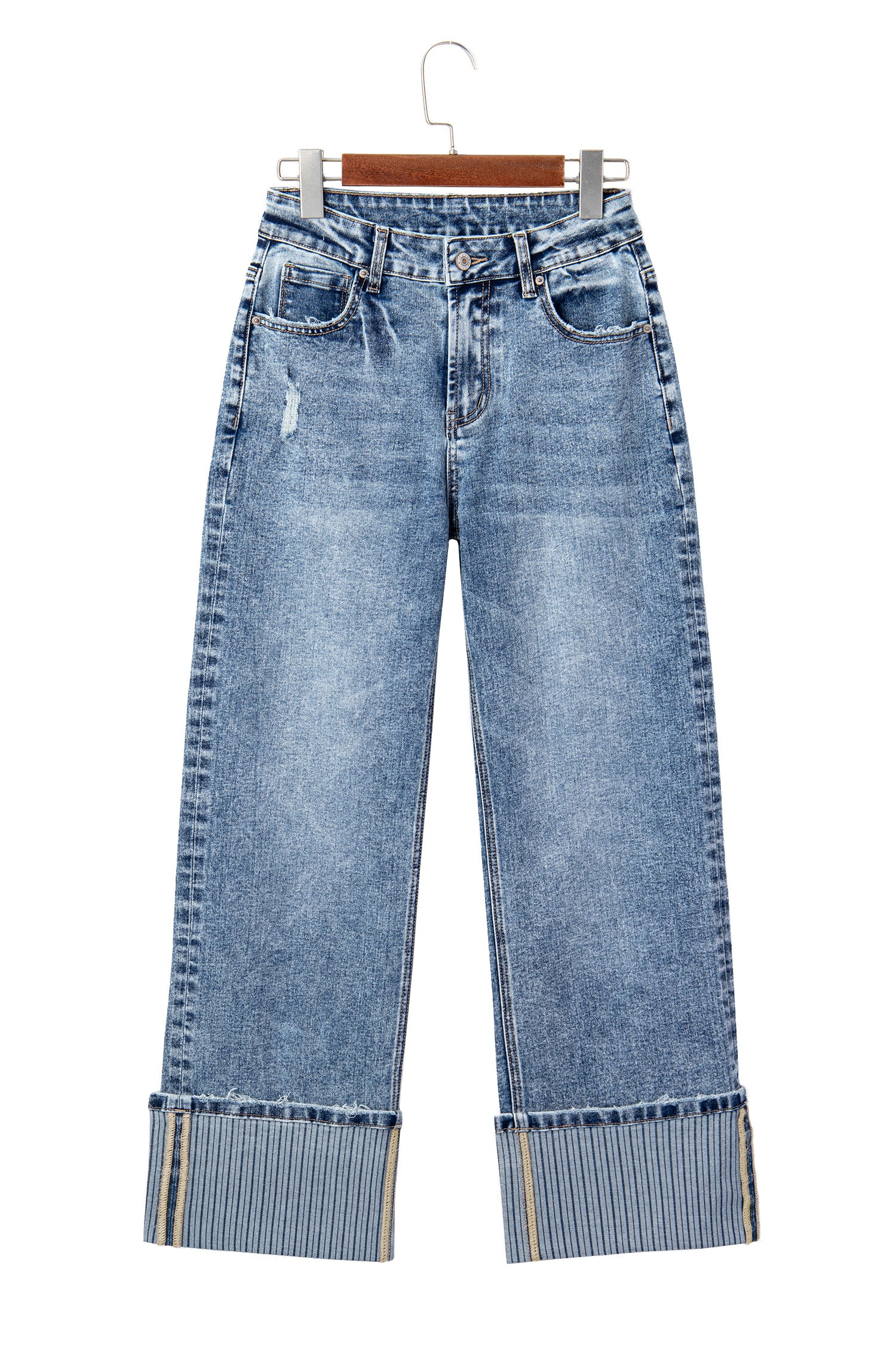 Blue Cuffed Straight Leg Jeans