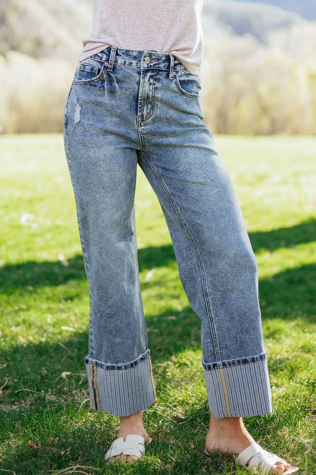 Blue Cuffed Straight Leg Jeans