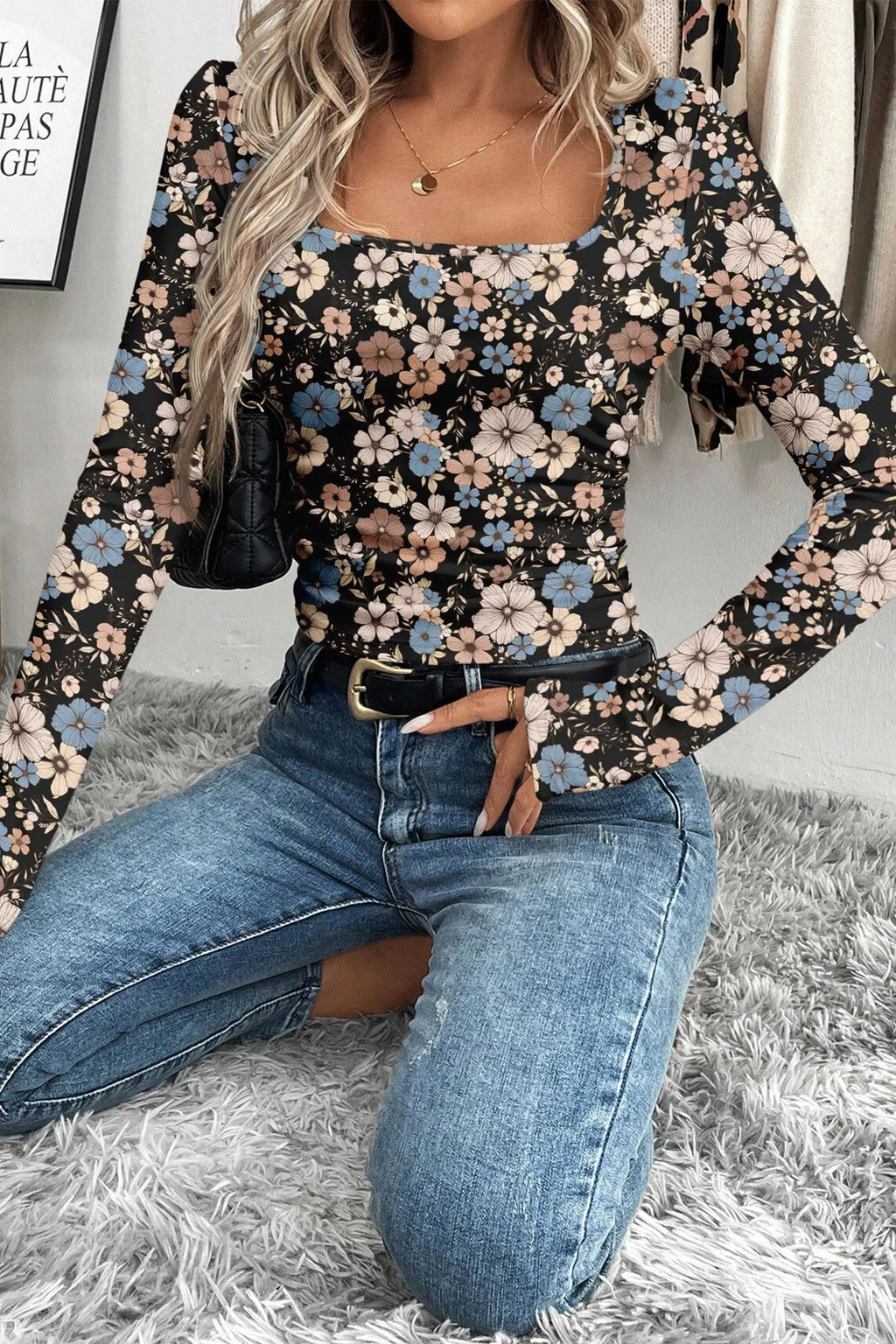 Black Floral Long Sleeve Tee
