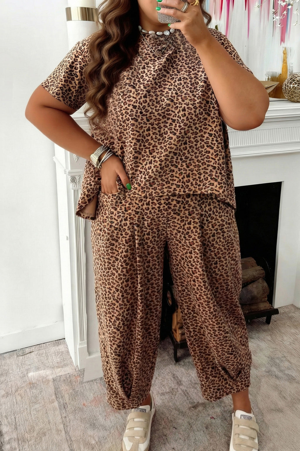 Brown Leopard Plus Size Set