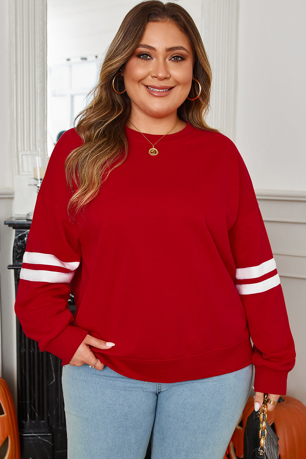 Red Plus Size Varsity Sweatshirt