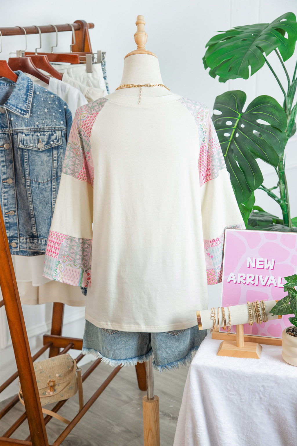 Beige Floral Patchwork Top