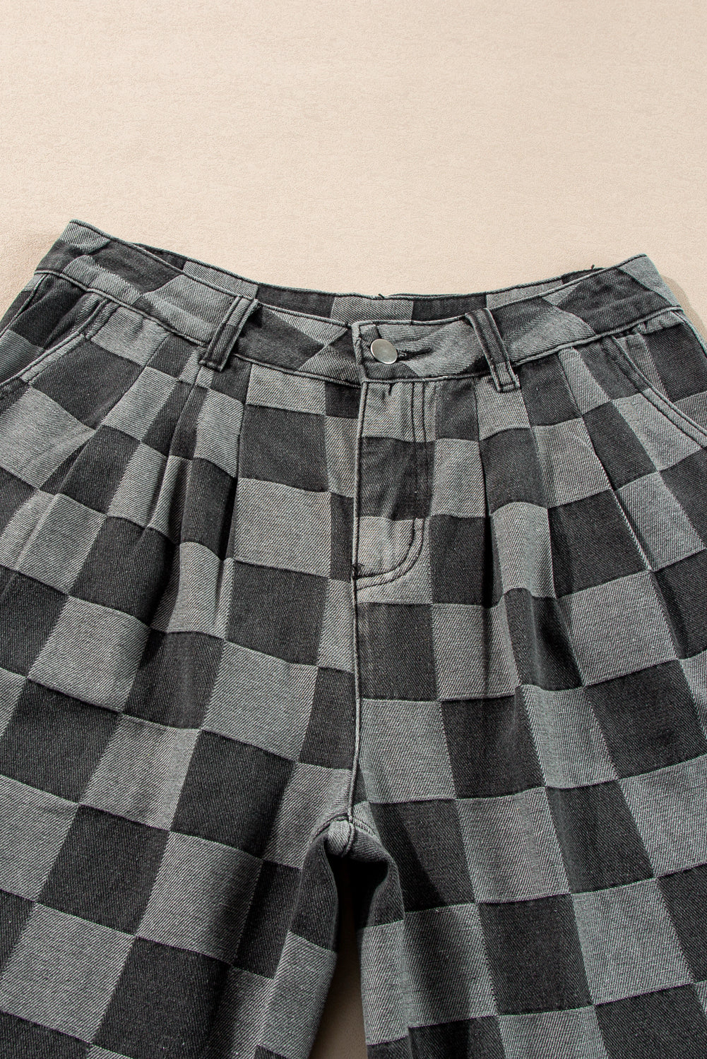Dark Grey Checkered Wide Leg Jeans