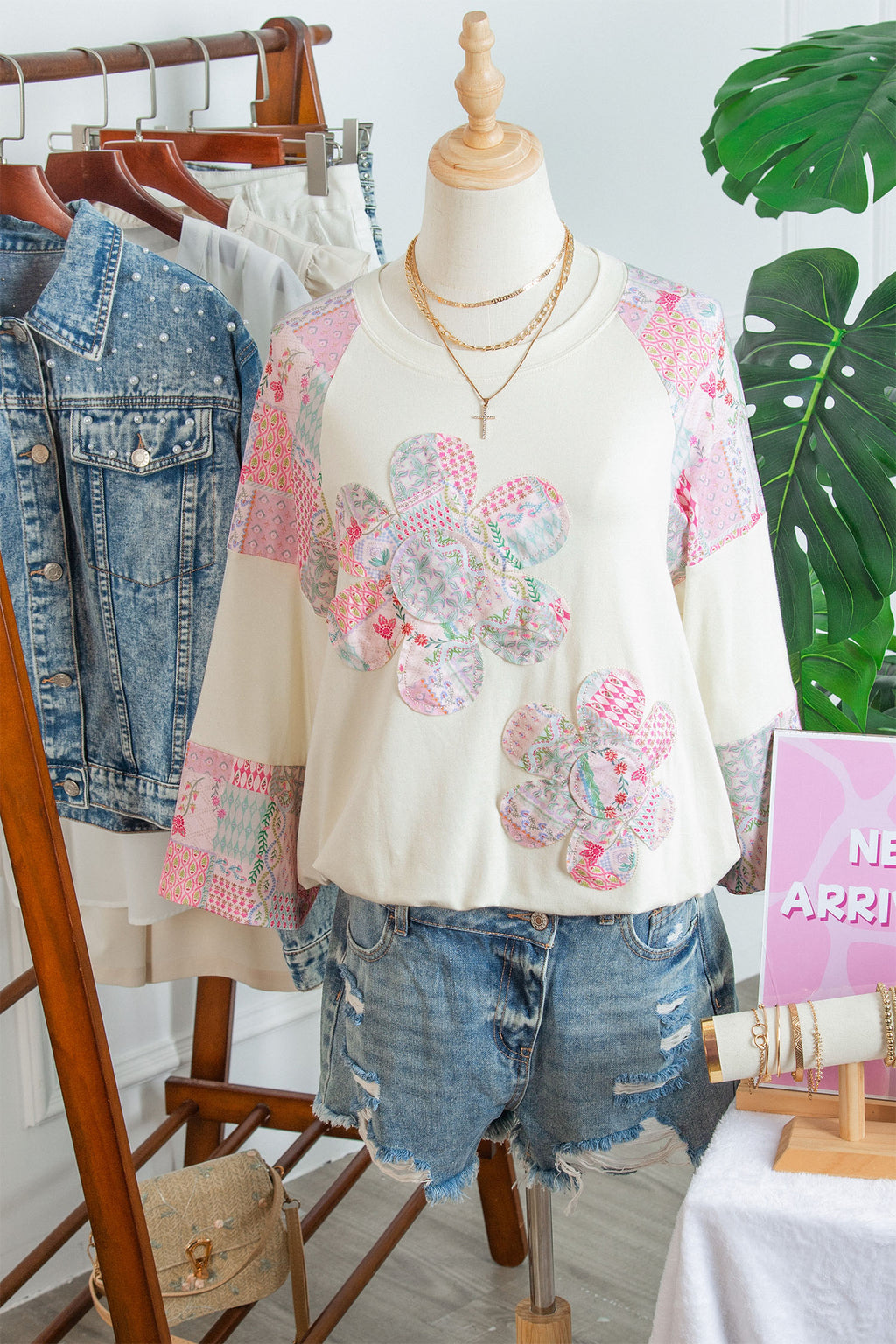 Beige Floral Patchwork Top