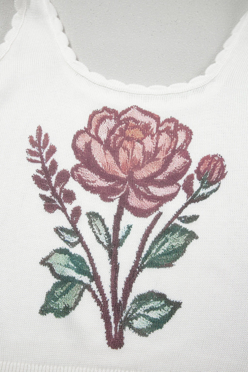 White Floral Knit Tank