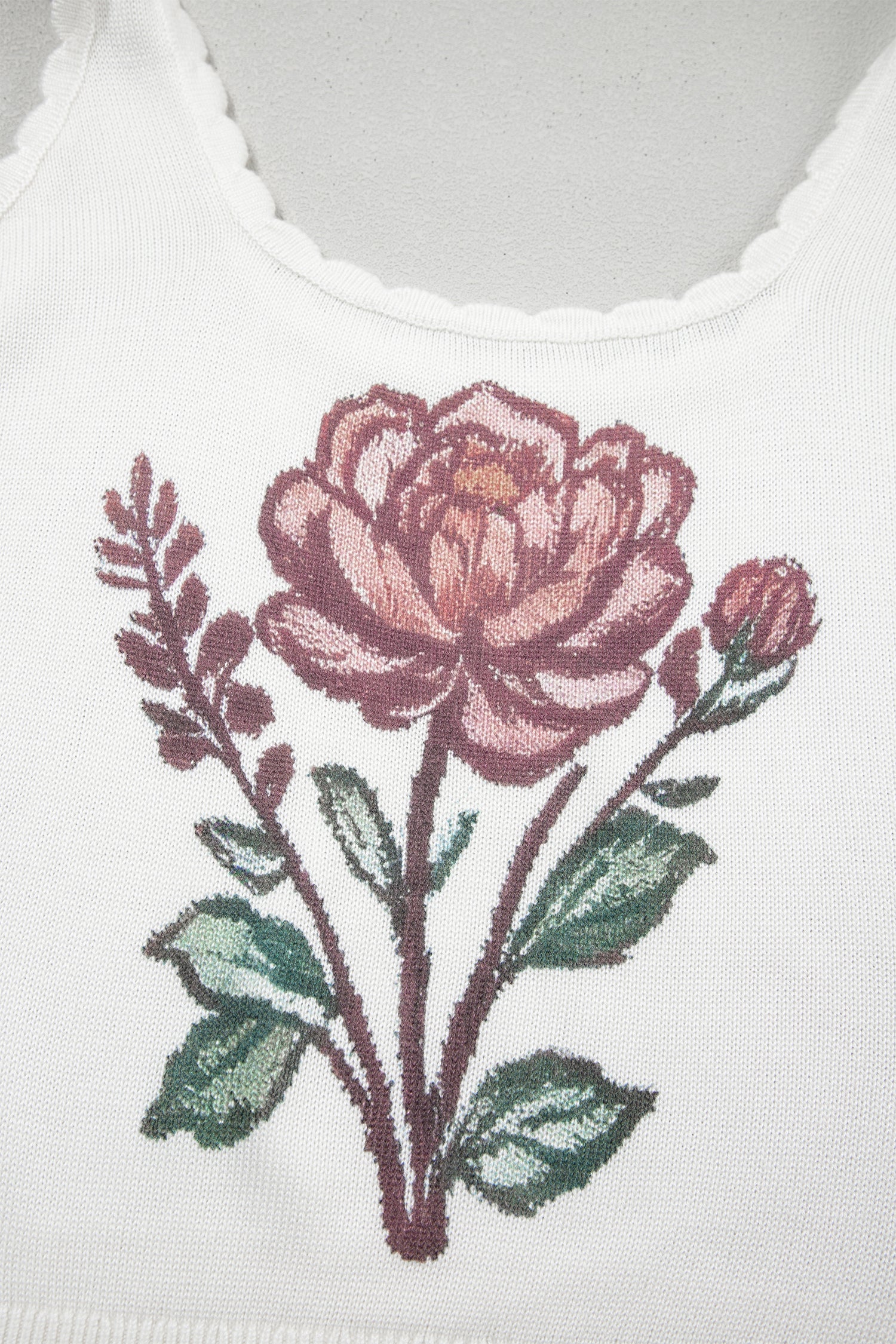 White Floral Knit Tank