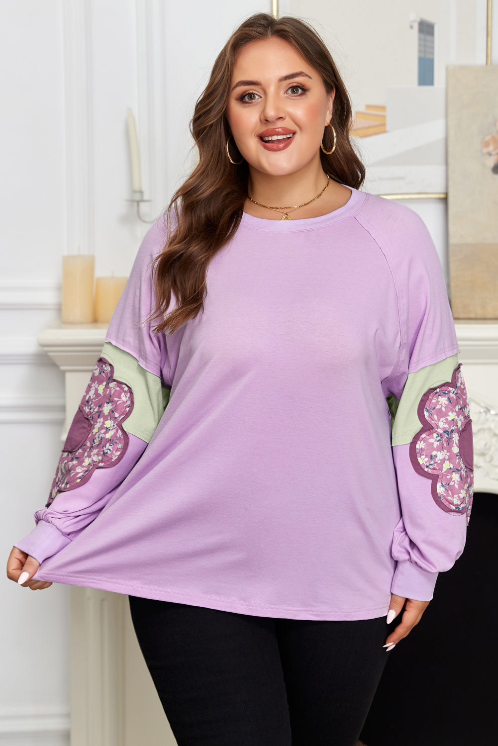 Flower Colorblock Plus Size Top