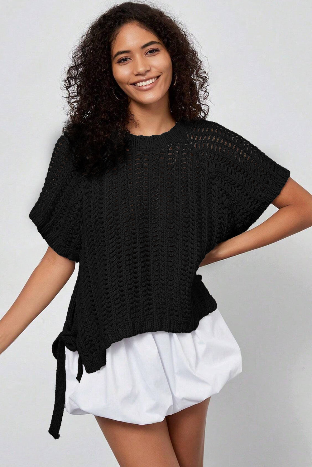 Black Plus Size Bow Tie Sweater