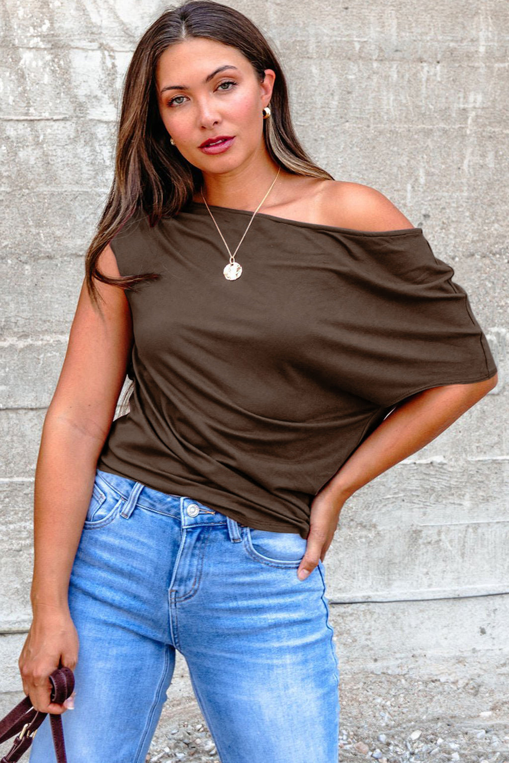 Coffee Plus Size Asymmetric Blouse