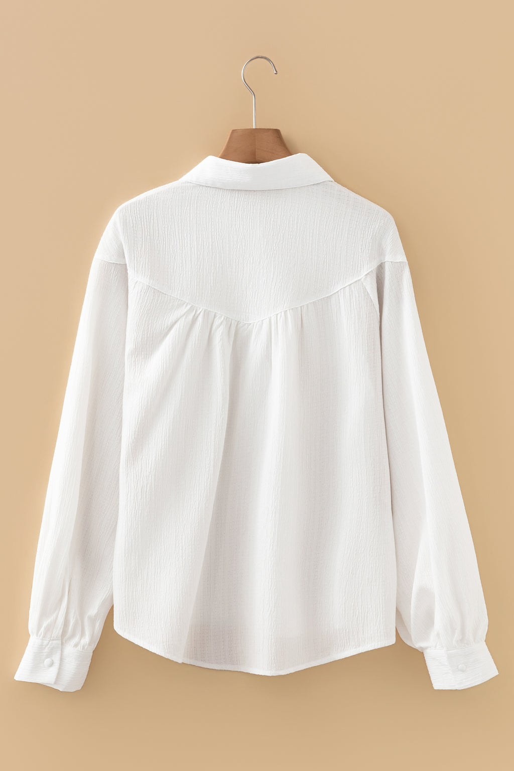 White Lantern Sleeve Button Down Shirt