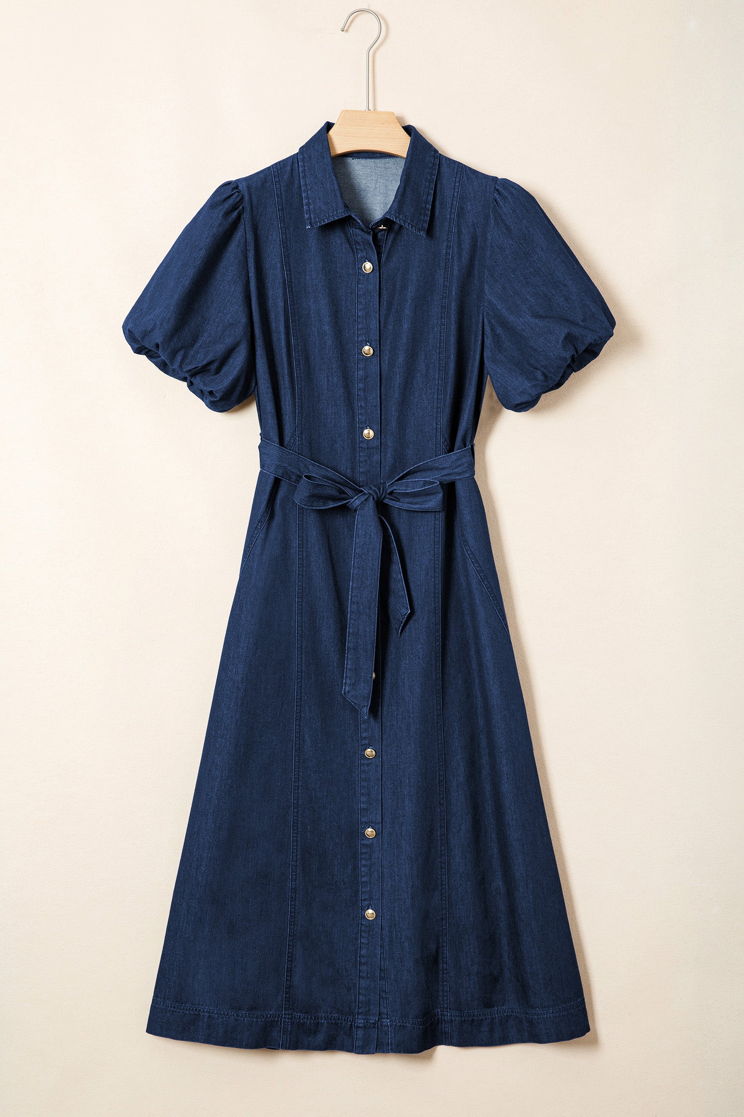 Blue Button-Down Denim Maxi Dress