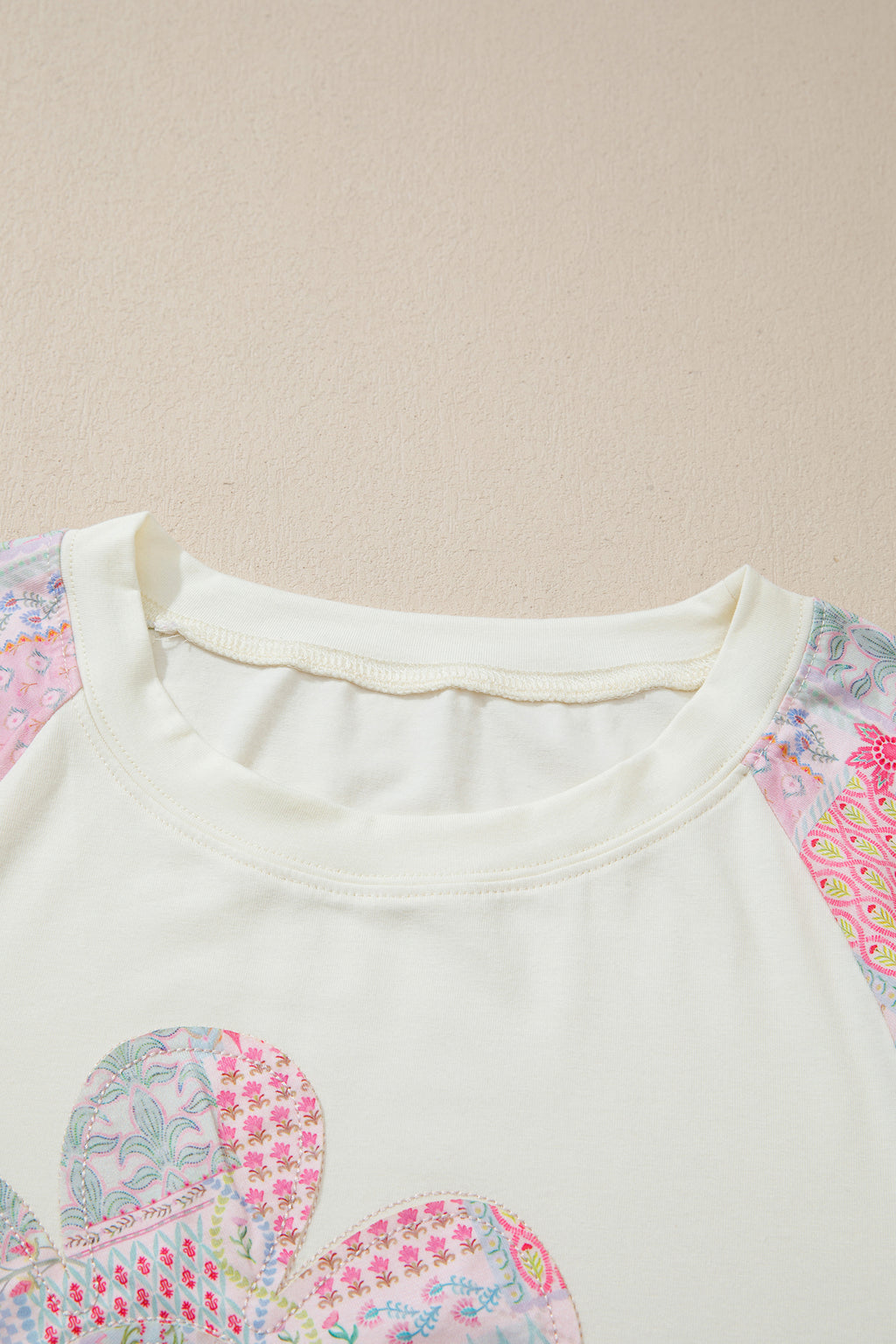 Beige Floral Patchwork Top