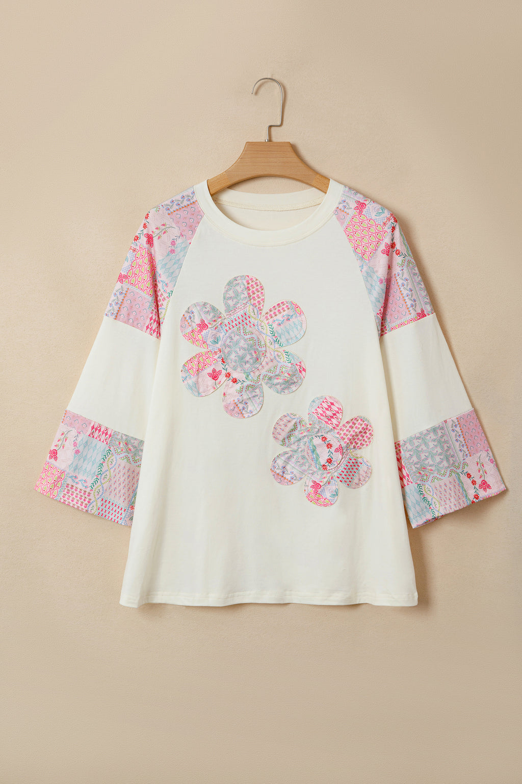 Beige Floral Patchwork Top