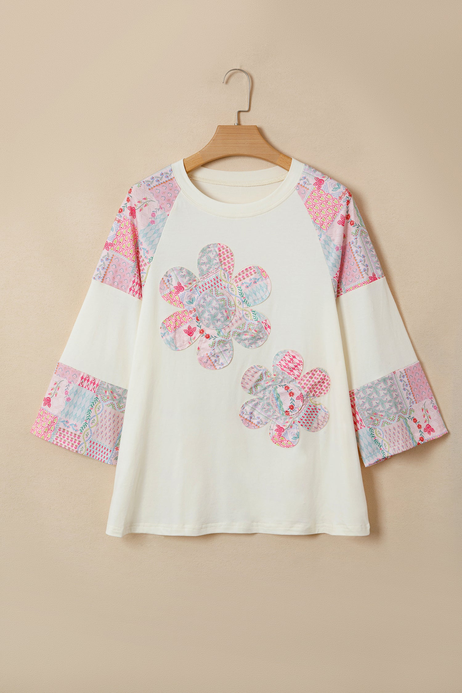 Beige Floral Patchwork Top