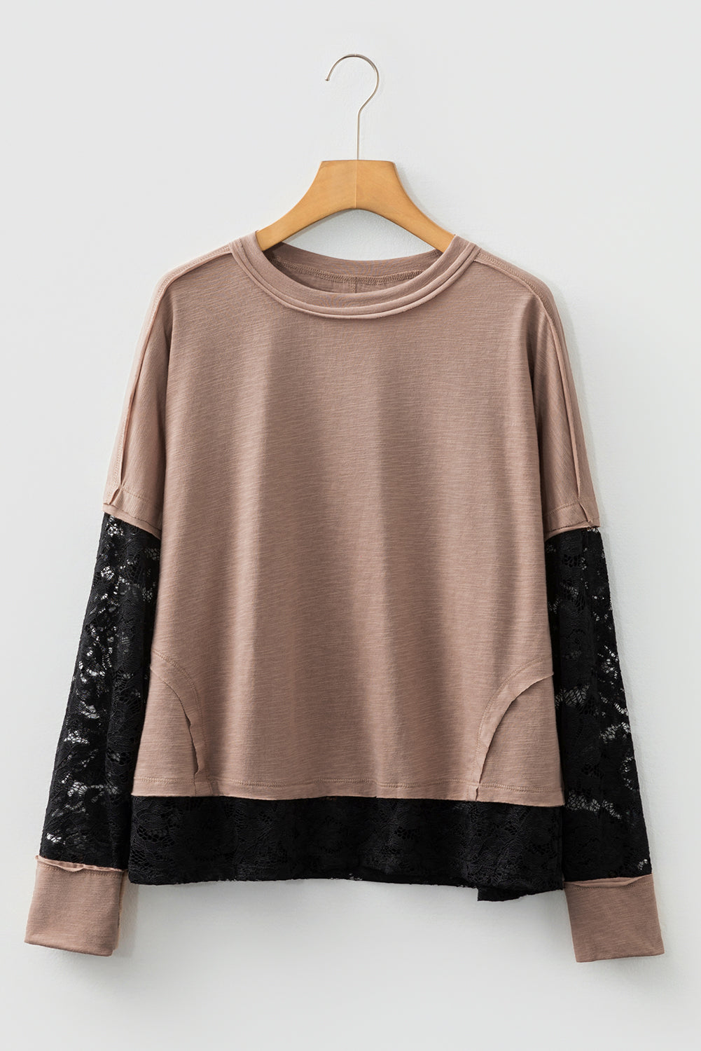 Beige Lace Patchwork Long Sleeve Tee