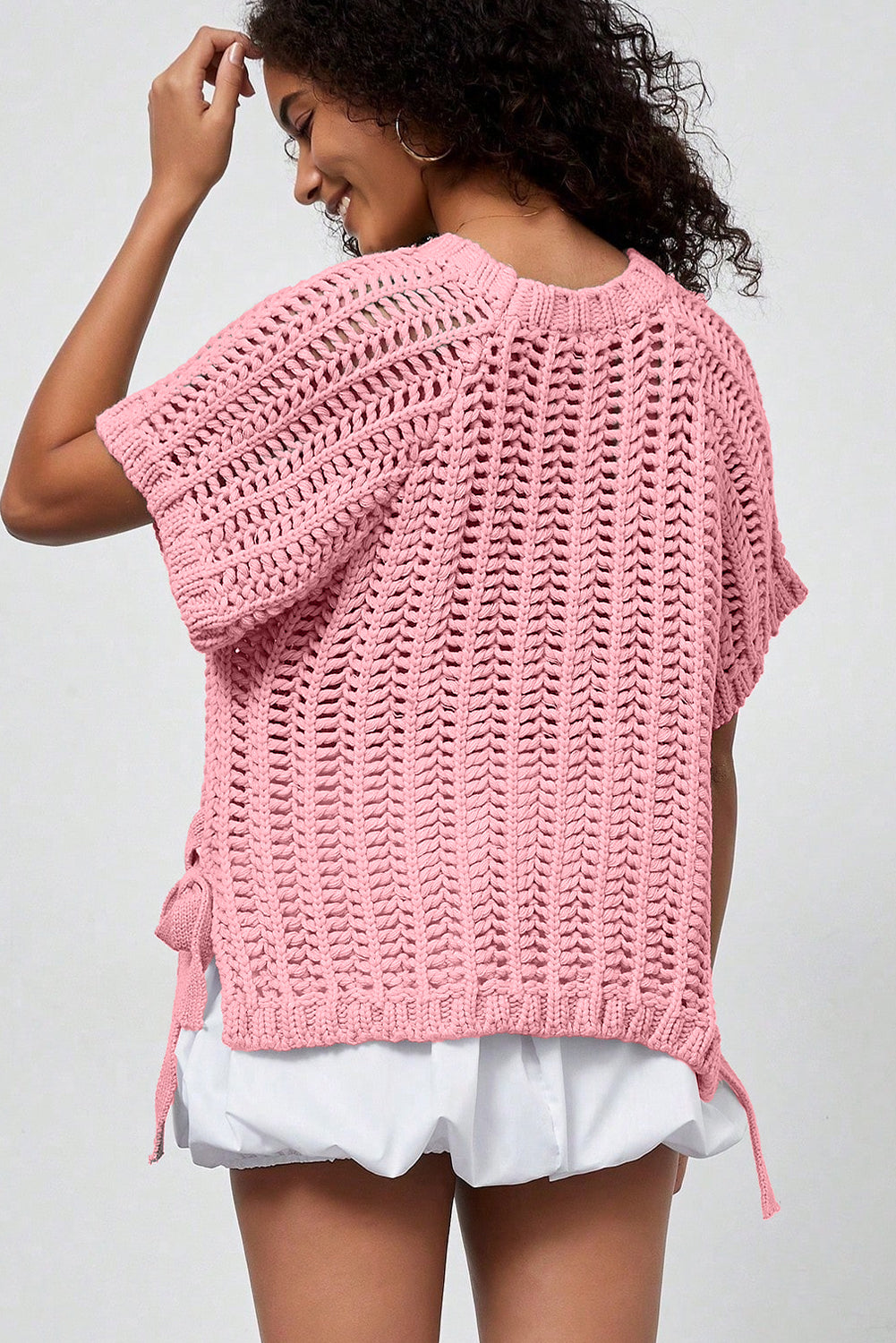 Pink Plus Size Bow Tie Sweater