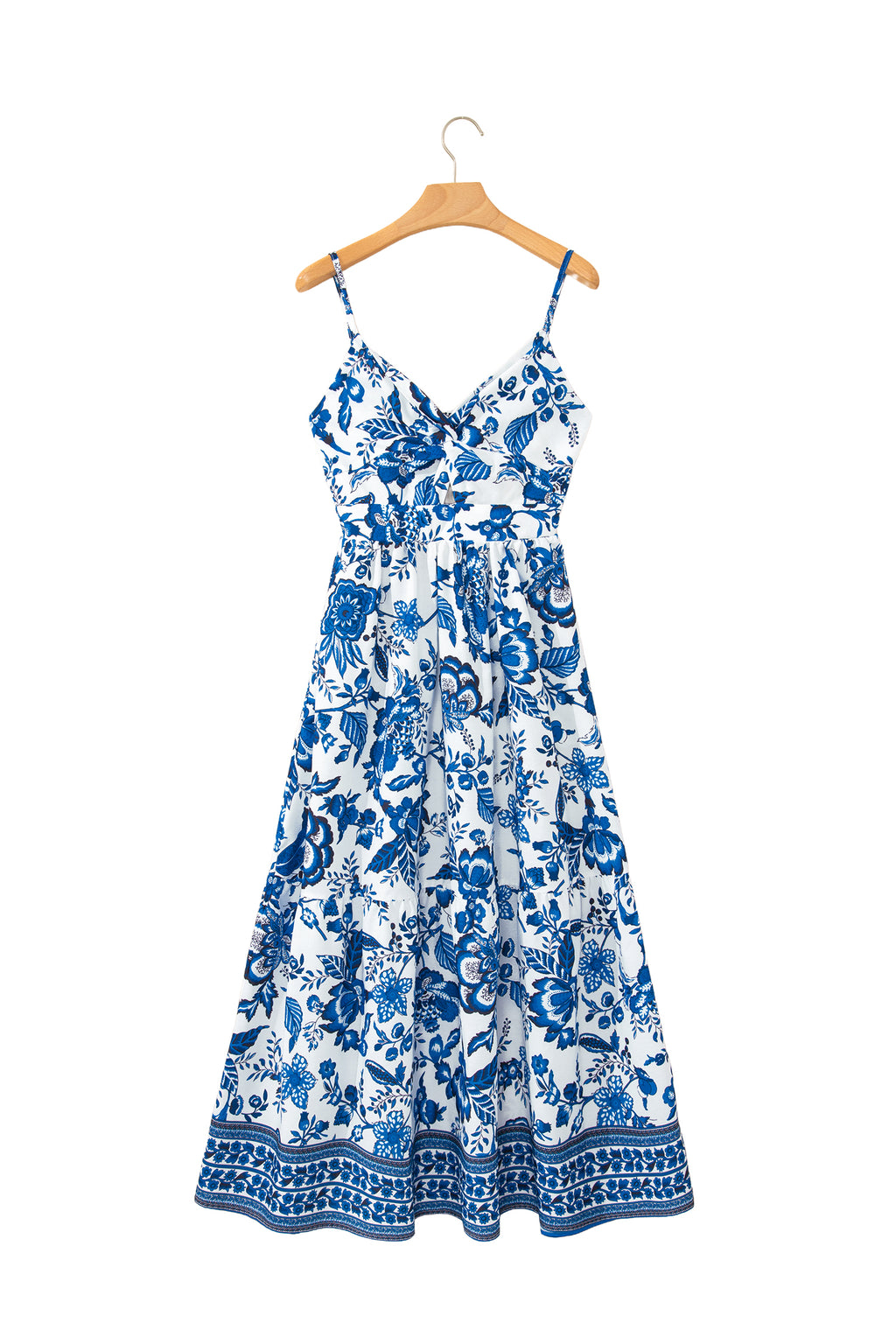 Sky Blue Floral Backless Maxi Dress