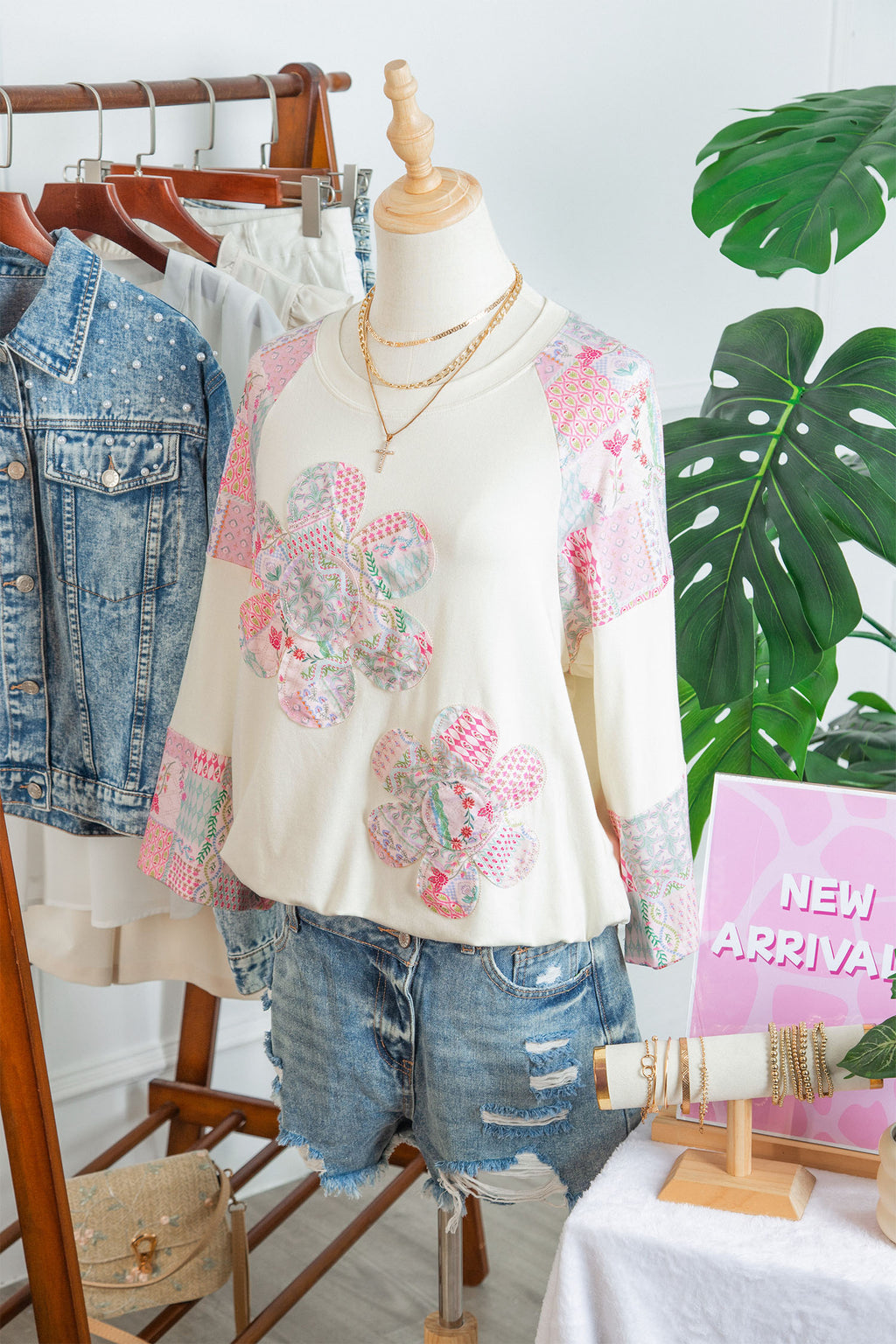 Beige Floral Patchwork Top