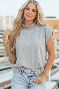 Light Grey High Neck Cap Sleeve Top