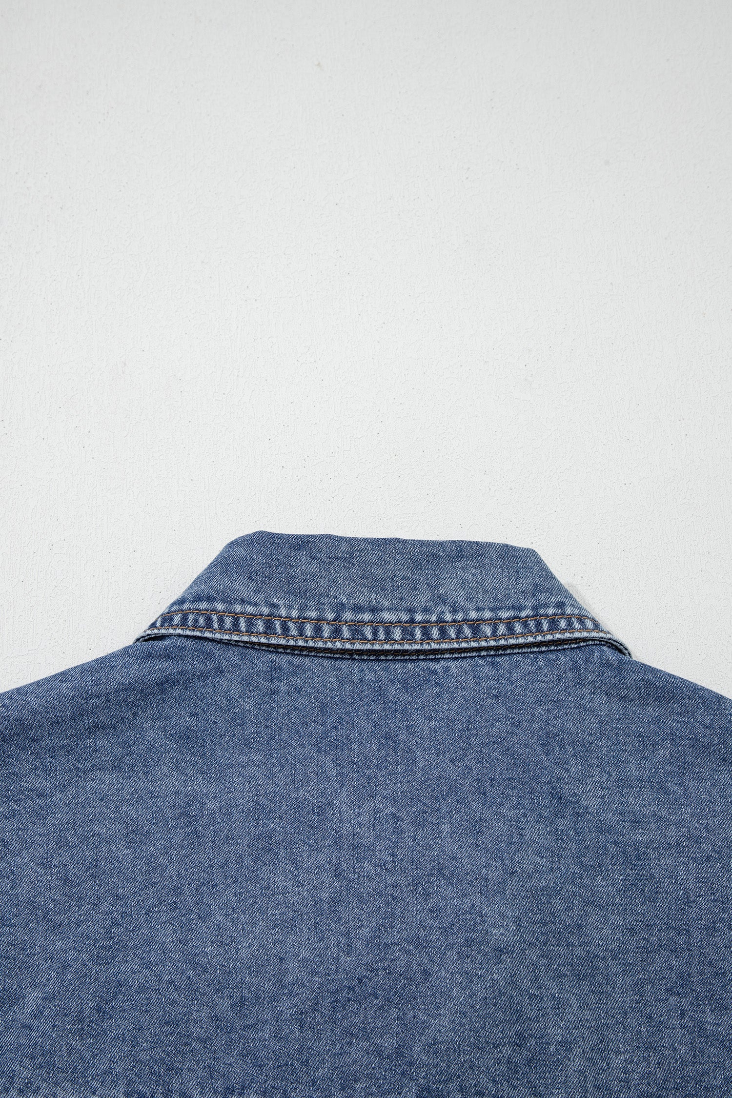 Blue Cuffed Short Sleeve Denim Shirt