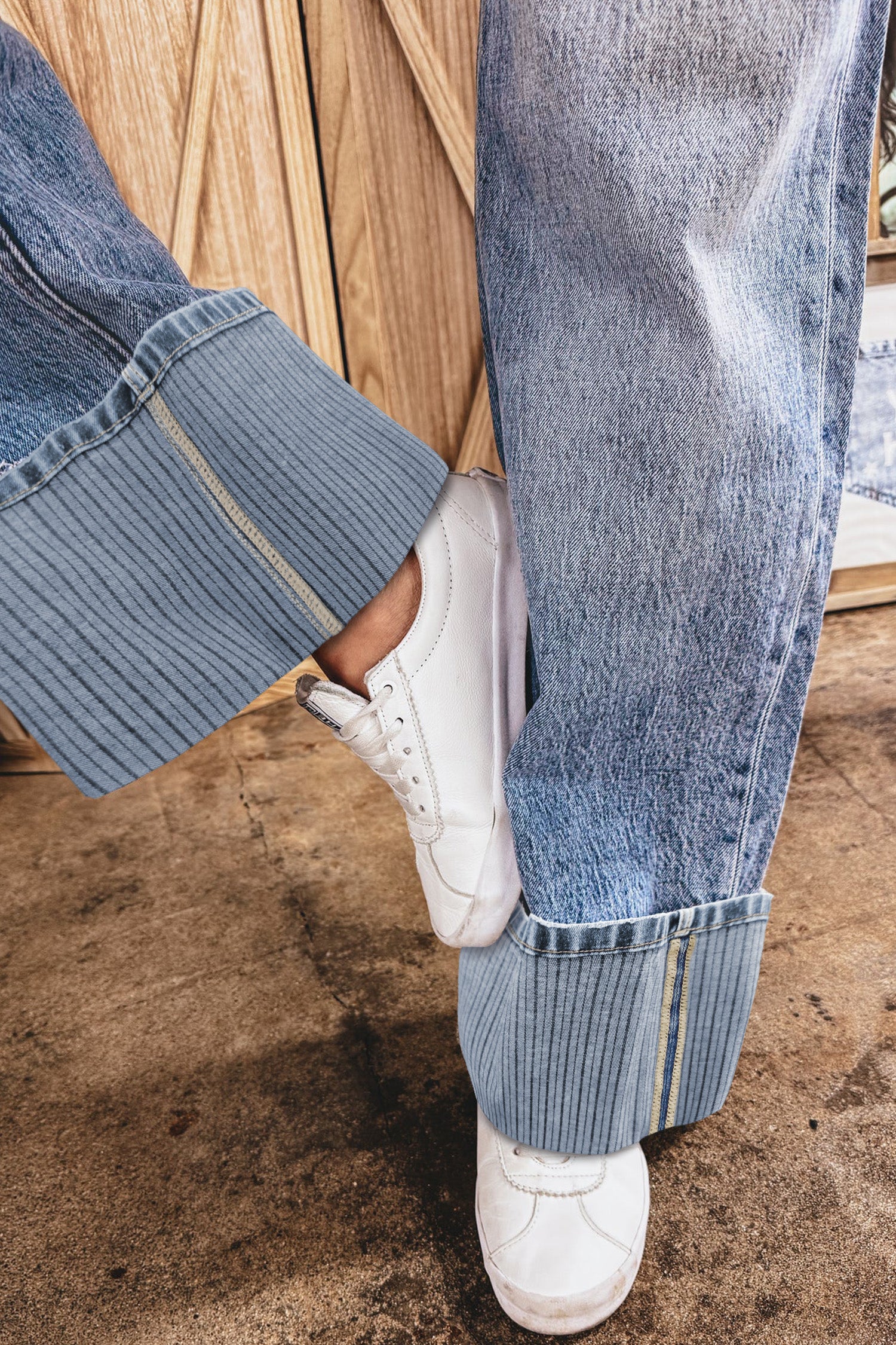 Blue Cuffed Straight Leg Jeans