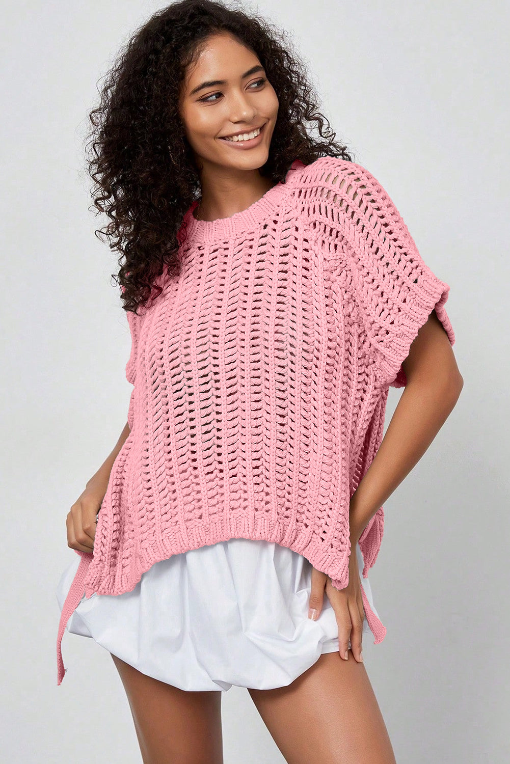 Pink Plus Size Bow Tie Sweater