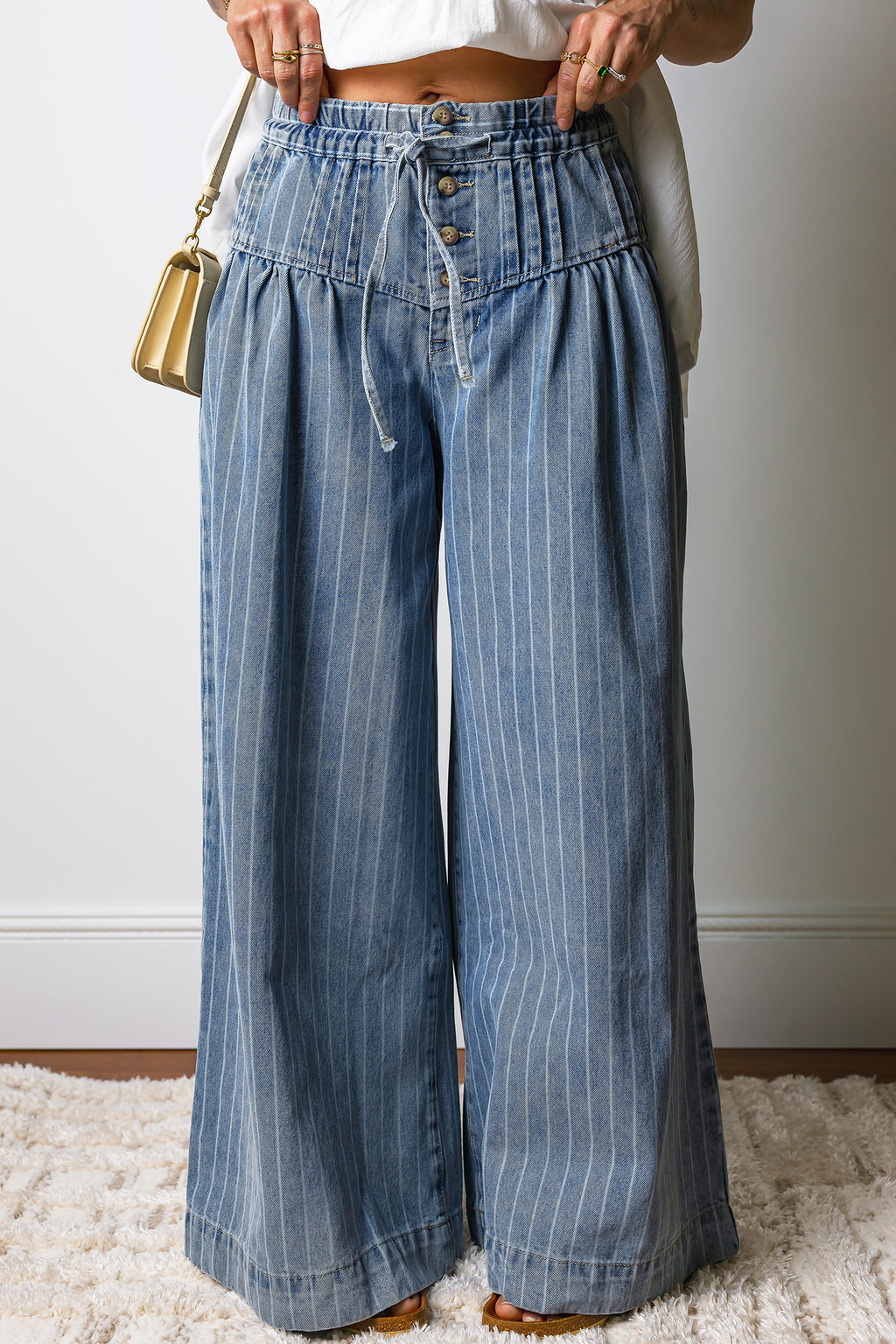Sky Blue Stripe Wide Leg Jeans