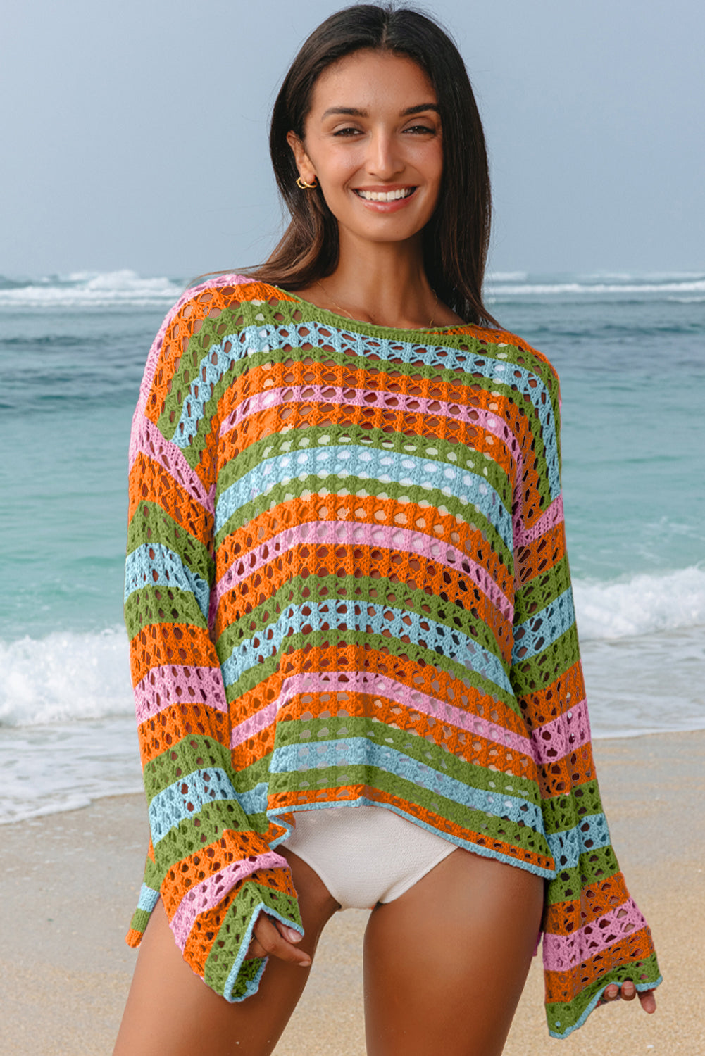 Stripe Knit Beach Cover Up