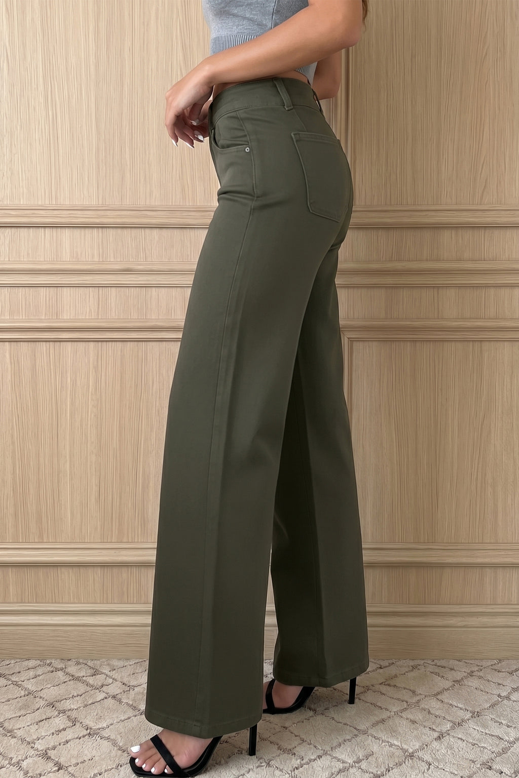 Green High Waist Wide Leg Jeans