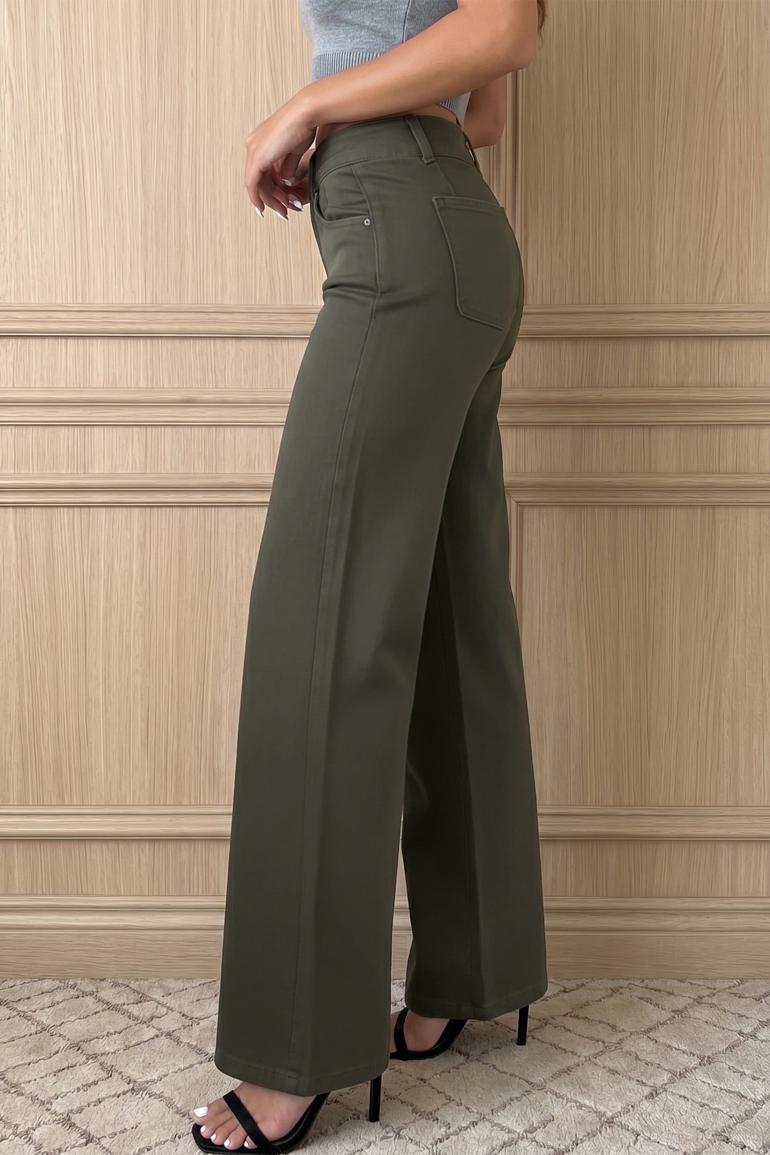 Green High Waist Wide Leg Jeans