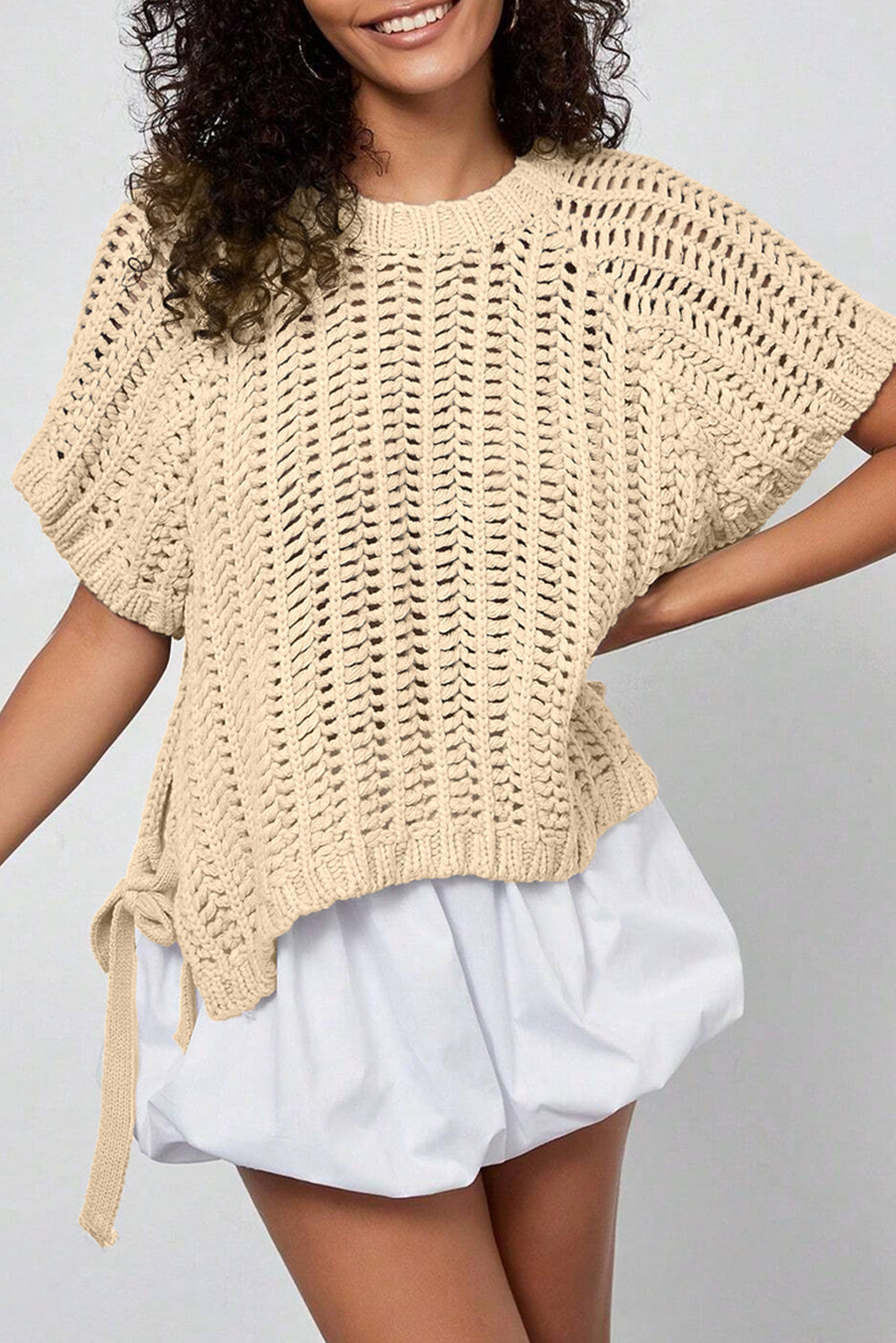 Apricot Plus Size Bow Tie Sweater