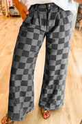 Dark Grey Checkered Wide Leg Jeans